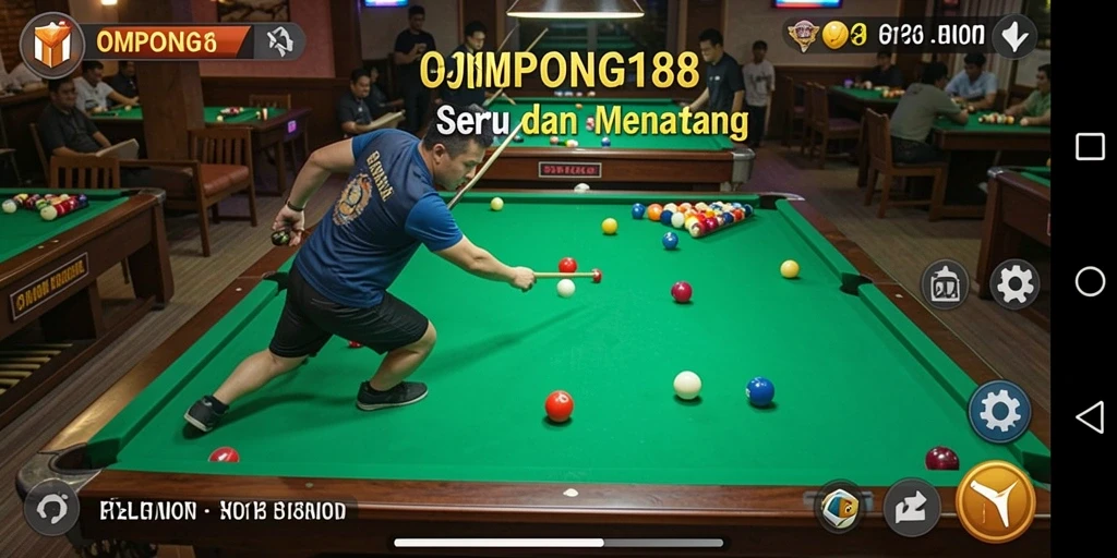 Tampilan antarmuka OMPONG188 yang menarik dengan meja billiard yang realistis.