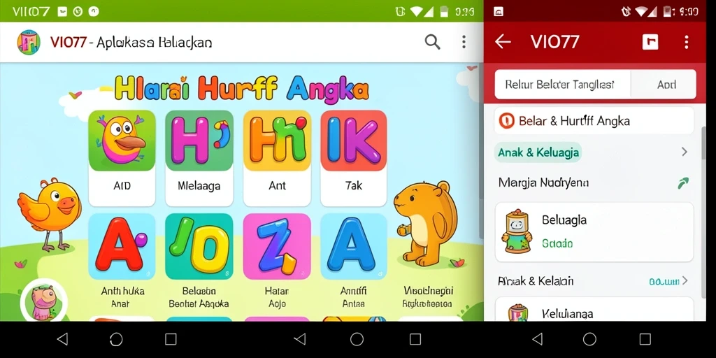 Tampilan aplikasi VIO77 untuk belajar huruf dan angka.